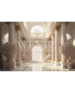 Photography Background in Fabric Greek Palace with White Flowers / Backdrop 2761