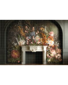 Photography Background in Fabric Room with Flowery Fireplace / Backdrop 2771