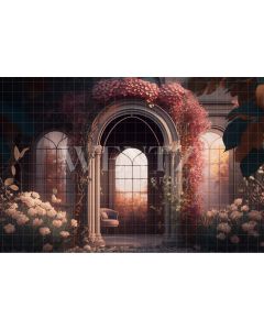 Photography Background in Fabric Mother's Day Scenery with Couch and Garden / Backdrop 2775