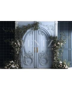 Photography Background in Fabric Blue Door with Flowers / Backdrop 2789