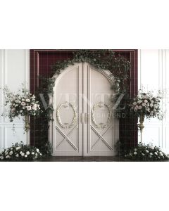 Photography Background in Fabric White Door with Roses / Backdrop 2791