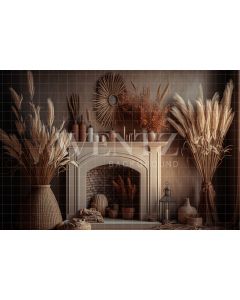 Photography Background in Fabric Boho Room with Fireplace / Backdrop 2797