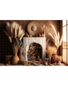 Photography Background in Fabric Boho Room with Fireplace / Backdrop 2799