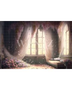 Photography Background in Fabric Scenery Window with Flowers / Backdrop 2802
