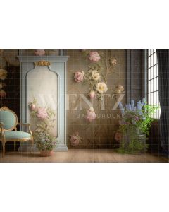 Photography Background in Fabric with Chair and Flowers / Backdrop 2806