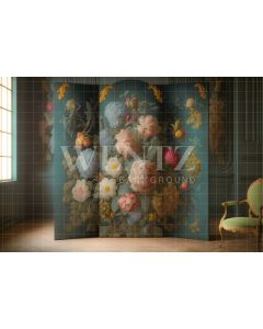 Photography Background in Fabric Room with Green Dressing Screen / Backdrop 2809