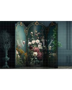 Photography Background in Fabric Scenery with Floral Dressing Screen / Backdrop 2810