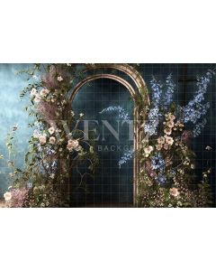 Photography Background in Fabric Set Arch with Blue Flowers / Backdrop 2819