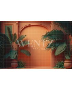 Photography Background in Fabric Nature Terracotta Scenery with Plants / Backdrop 2956