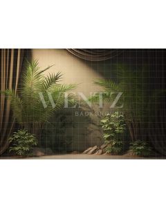 Photography Background in Fabric Nature Beige Scenery with Curtains and Plants / Backdrop 2975