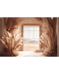 Photography Background in Fabric Boho Scenery with Pampas Grass / Backdrop 3067