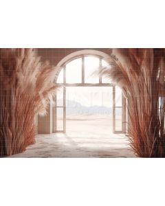 Photography Background in Fabric Boho Scenery with Pampas Grass / Backdrop 3068