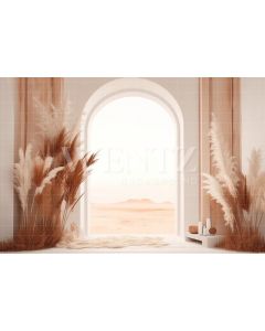 Photography Background in Fabric Boho Scenery with Pampas Grass / Backdrop 3071