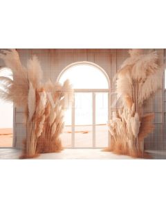 Photography Background in Fabric Boho Scenery with Arch and Pampas Grass / Backdrop 3074