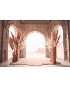 Photography Background in Fabric Boho Scenery with Pampas Grass / Backdrop 3075