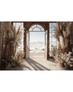 Photography Background in Fabric Boho Scenery with Pampas Grass / Backdrop 3078