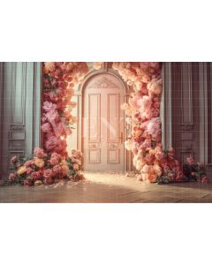 Photography Background in Fabric Door with Flowers / Backdrop 3161