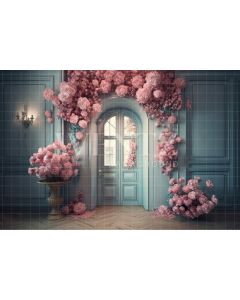 Photography Background in Fabric Door with Flowers / Backdrop 3162