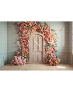 Photography Background in Fabric Door with Flowers / Backdrop 3164