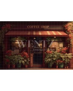 Photography Background in Fabric Coffee Shop with Flowers / Backdrop 3165