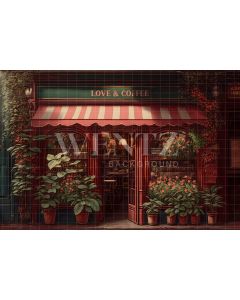 Photography Background in Fabric Coffee Shop with Flowers / Backdrop 3167
