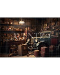 Photography Background in Fabric Vintage Car Repair Shop / Backdrop 3317