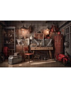 Photography Background in Fabric Old Car Workshop / Backdrop 3328