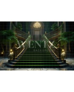 Photography Background in Fabric Staircase with Green Carpet / Backdrop 3548