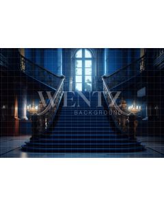 Photography Background in Fabric Staircase with Blue Carpet / Backdrop 3549