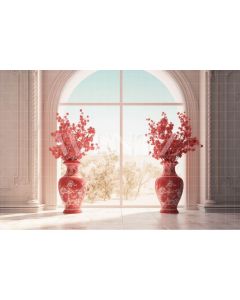 Photography Background in Fabric Room with Red Vases / Backdrop 3567