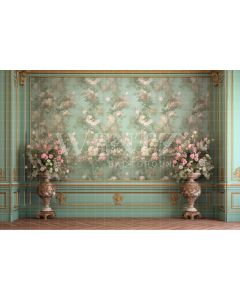 Photography Background in Fabric Green Floral Wall / Backdrop 3604