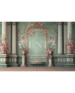 Photography Background in Fabric Green Wall with Columns / Backdrop 3605