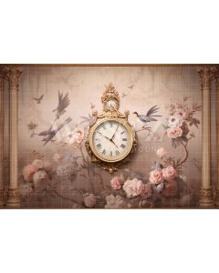 Photography Background in Fabric Set with Clock and Flowers / Backdrop 3608