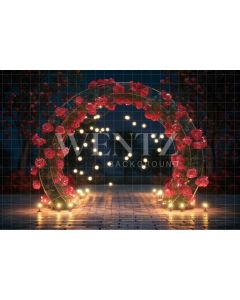 Photography Background in Fabric Arch with Red Roses / Backdrop 3611