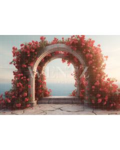 Photography Background in Fabric Greek Arch with Flowers / Backdrop 3617