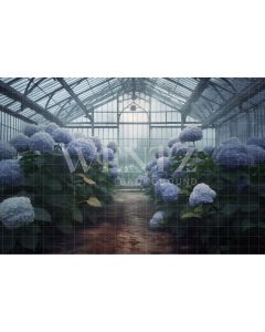 Photography Background in Fabric Blue Hydrangea Greenhouse / Backdrop 3629