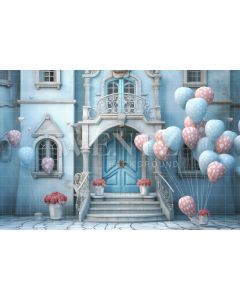 Photography Background in Fabric Blue facade with Balloons / Backdrop 3652