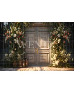 Photography Background in Fabric Rustic Door with Flowers / Backdrop 3671