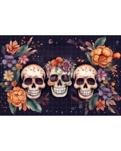 Photography Background in Fabric Skulls and Flowers / Backdrop 3695