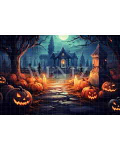 Photography Background in Fabric Graveyard with Pumpkins / Backdrop 3704