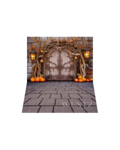 Photography Background in Fabric Rustic Door with Pumpkins / Backdrop 3720