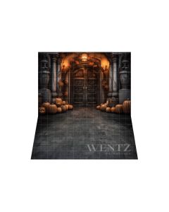 Photography Background in Fabric Rustic Door with Pumpkins / Backdrop 3721