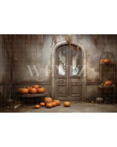 Photography Background in Fabric Rustic Door with Pumpkins / Backdrop 3722