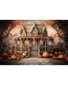 Photography Background in Fabric Cabin with Pumpkins / Backdrop 3747