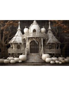 Photography Background in Fabric Cabin with White Pumpkins / Backdrop 3749