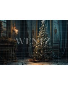 Photographic Background in Fabric Christmas Room with Curtains / Backdrop 3810