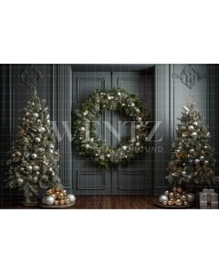 Photography Background in Fabric Door with Christmas Wreath / Backdrop 3816