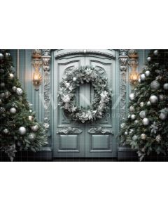 Photography Background in Fabric Christmas Scenery with Tree and Wreath / Backdrop 3817