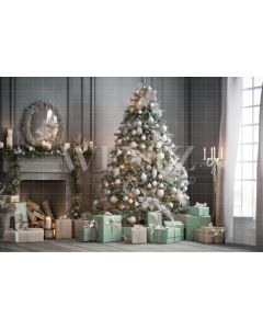 Photography Background in Fabric Christmas Room with Fireplace / Backdrop 3825