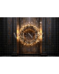 Photography Background in Fabric Golden Christmas Wreath / Backdrop 3835